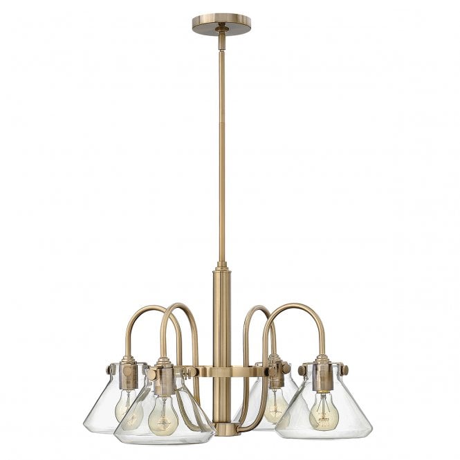 CONGRESS vintage brass chandelier with tapered clear glass shades