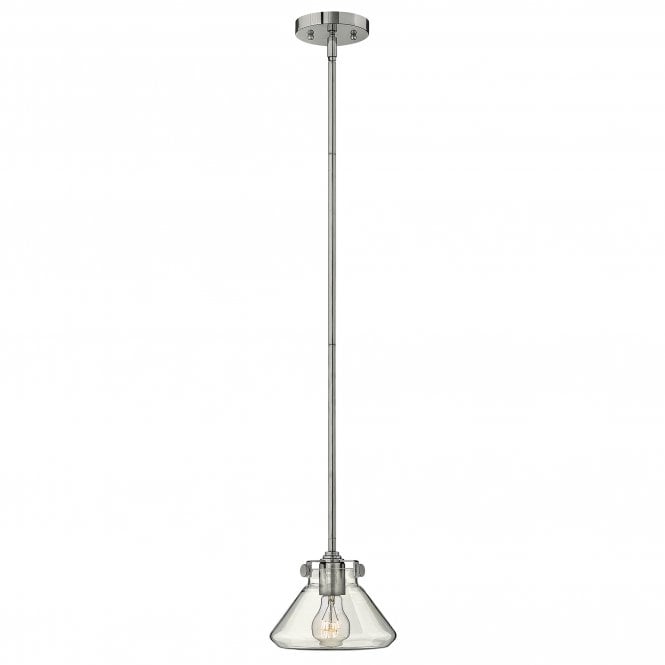 CONGRESS vintage chrome ceiling pendant with tapered clear glass shade