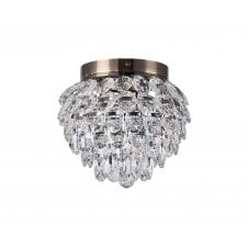 3 Light bathroom semi-flush light in antique brass and crystal