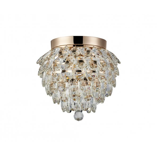 Coniston 3 Light IP44 Bathroom Semi-Flush French Gold & Crystal