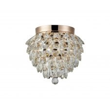 3 Light bathroom semi-flush in gold and crystal