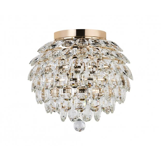 Coniston 5 Light IP44 Bathroom Semi-Flush in French Gold & Crystal