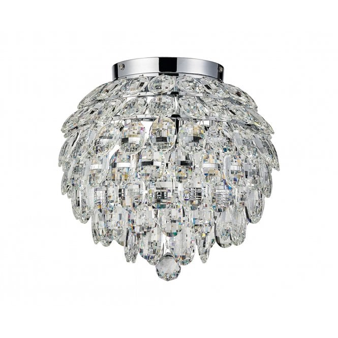 Coniston 5 Light IP44 Bathroom Semi-Flush in Polished Chrome and Crystal