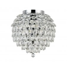Bathroom semi-flush light in polished chrome and crystal
