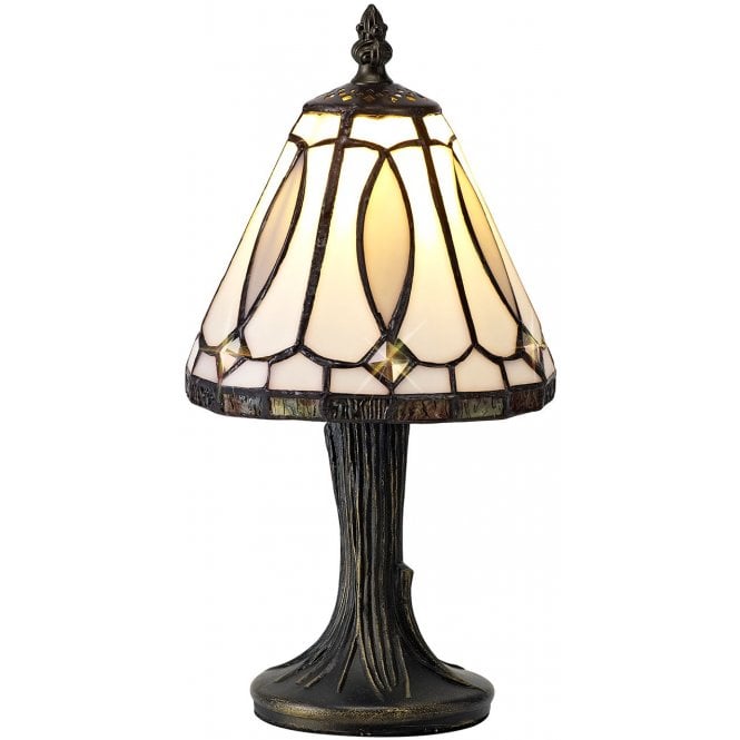CONNIE small white and grey glass Tiffany table lamp with crystal detail