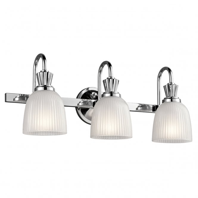 CORA polished chrome 3 light bathroom wall light with ribbed glass shades