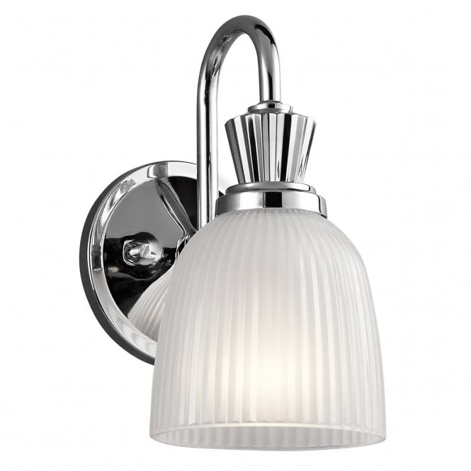 CORA polished chrome bathroom wall light with ribbed glass shade