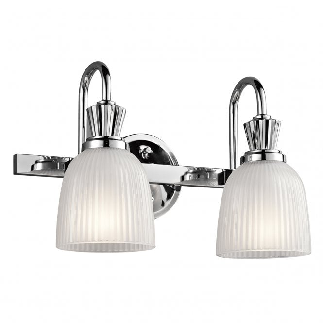 CORA polished chrome twin bathroom wall light with ribbed glass shades