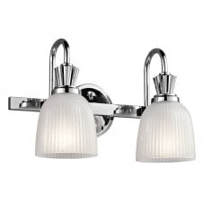 CORA polished chrome twin bathroom wall light with ribbed glass shades