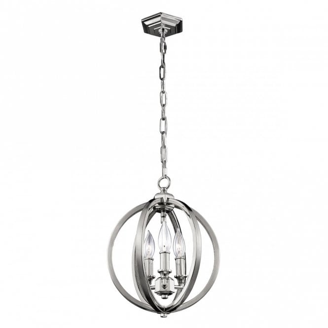 CORINNE 3 light mini polished nickel globe frame ceiling pendant