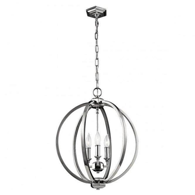CORINNE 3 light polished nickel globe frame ceiling pendant