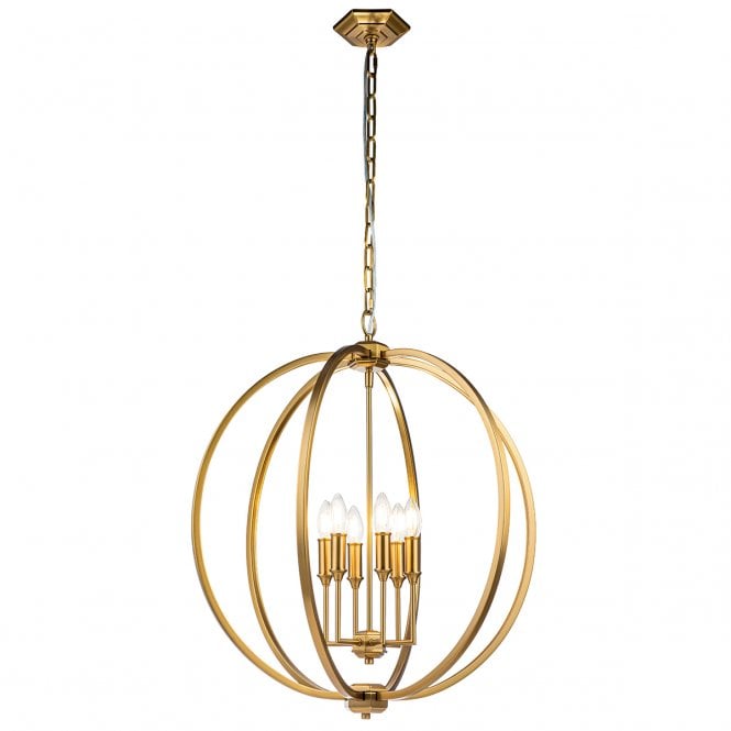 CORINNE 6 Light Orb Globe Ceiling Pendant in Burnished Brass