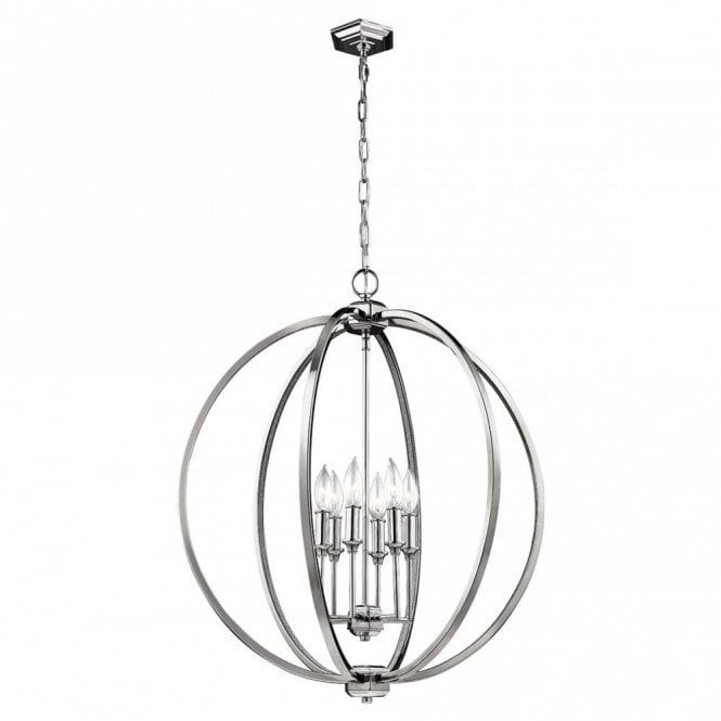 CORINNE 6 light polished nickel globe frame ceiling pendant