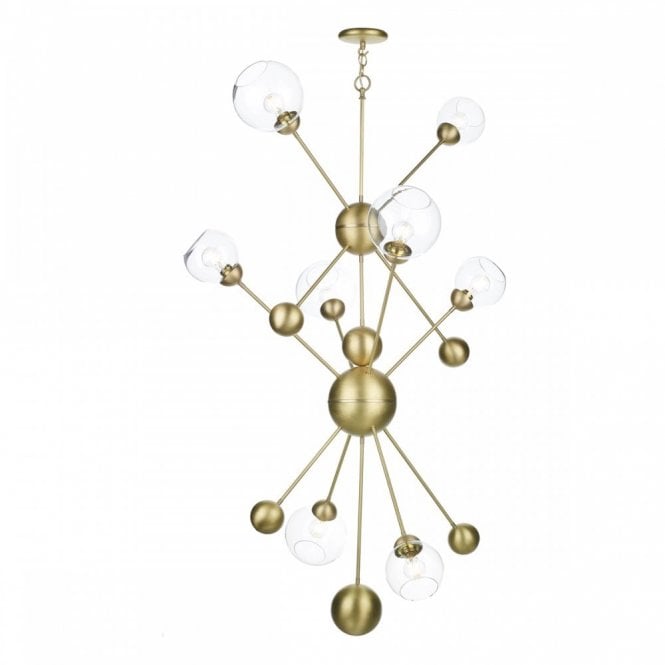 Cosmos 8 Light Ceiling Pendant in Butter Brass and Glass