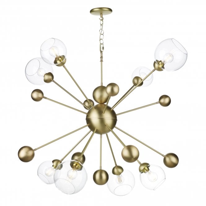 Cosmos 8 Light Ceiling Pendant in Butter Brass and Glass