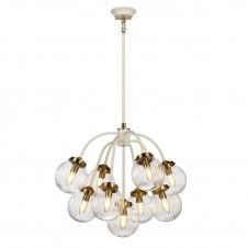 Impressive large globe cluster of lights glass and cream metal gold details.
