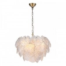 COURTNEY 10 Light Pendant | Textured Glass Leaves & Antique Brass Fitting