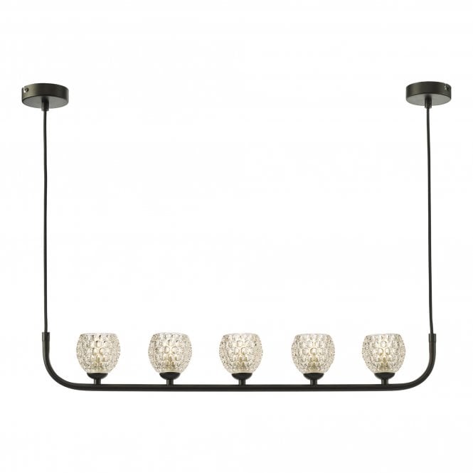 CRADLE 5 Light Bar Pendant in Black with Dimpled Glass Shades