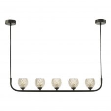 CRADLE 5 Light Bar Pendant in Black with Dimpled Glass Shades