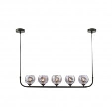 CRADLE 5 Light Bar Pendant in Black with GL15 Smoked Organic Glass Shade
