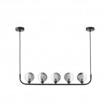 CRADLE 5 Light Bar Pendant in Black with GL18 Smoked & Clear Ribbed Glass