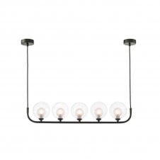 CRADLE 5 Light Bar Pendant in Black with GL20 Opal & Clear Ribbed Glass Shade