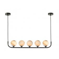 5 Light Bar Pendant In Black With GL7L Large Planet Art Glass Globe Shade