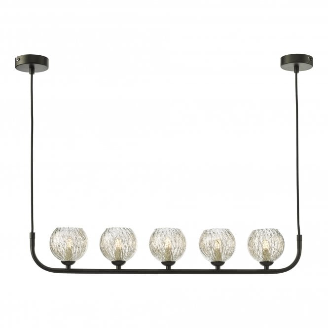 CRADLE 5 Light Bar Pendant in Black with Inner Wire Glass Globe Shades