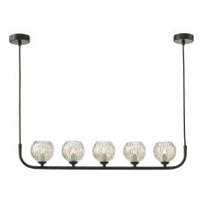 CRADLE 5 Light Bar Pendant in Black with Inner Wire Glass Globe Shades