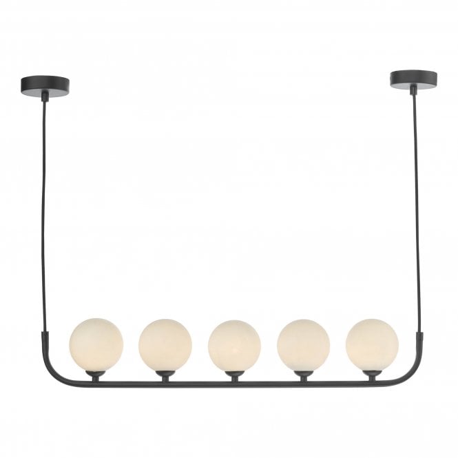 CRADLE 5 Light Bar Pendant in Black with Opal Glass Globe Shades