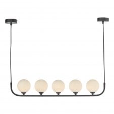 CRADLE 5 Light Bar Pendant in Black with Opal Glass Globe Shades
