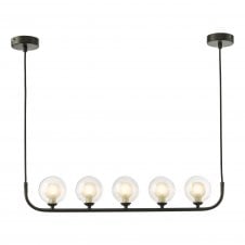 CRADLE 5 Light Bar Pendant in Black with Opal Inner Clear Glass Globe Shades