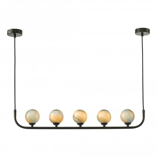 CRADLE 5 Light Bar Pendant in Black with Planet Art Glass Globe Shades
