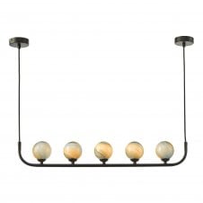 CRADLE 5 Light Bar Pendant in Black with Planet Art Glass Globe Shades