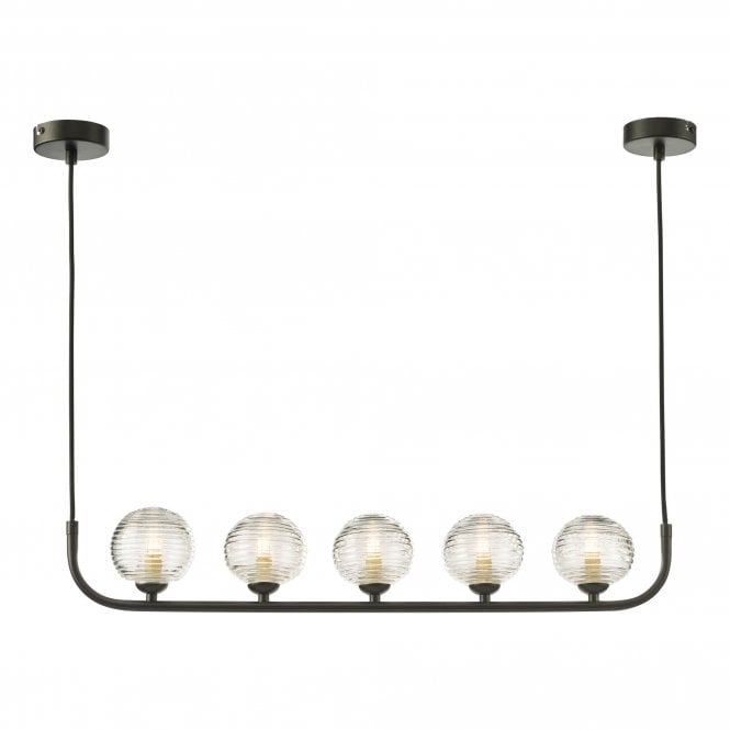 CRADLE 5 Light Bar Pendant in Black with Ribbed Glass Globe Shades