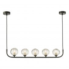 CRADLE 5 Light Bar Pendant in Black with Ribbed Glass Globe Shades