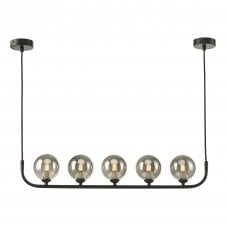 CRADLE 5 Light Bar Pendant in Black with Smoked Glass Globe Shades
