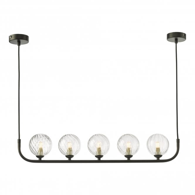 CRADLE 5 Light Bar Pendant in Black with Swirl Clear Glass Globe Shades