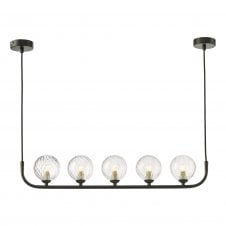 CRADLE 5 Light Bar Pendant in Black with Swirl Clear Glass Globe Shades