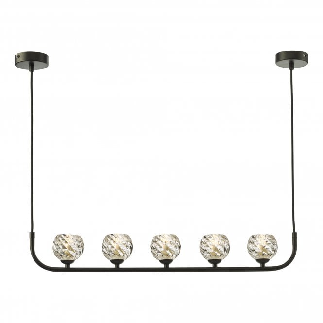 CRADLE 5 Light Bar Pendant in Black with Twisted Glass Shades
