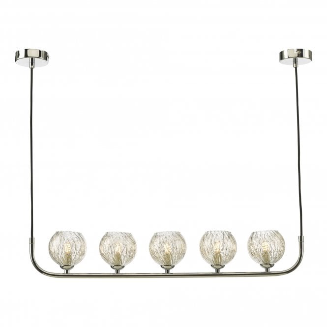 CRADLE 5 Light Bar Pendant in Chrome with Inner Wire Glass Globe Shades