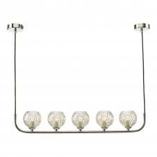 CRADLE 5 Light Bar Pendant in Chrome with Inner Wire Glass Globe Shades