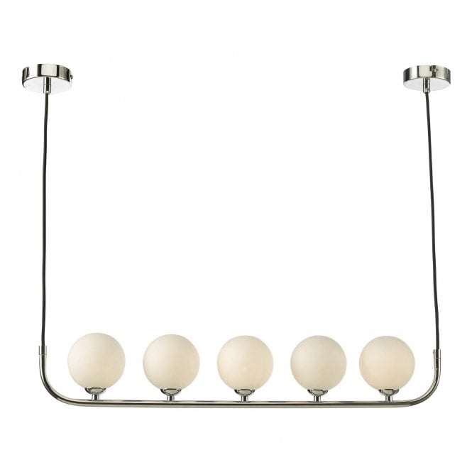 CRADLE 5 Light Bar Pendant in Chrome with Opal Glass Globe Shades