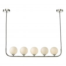 CRADLE 5 Light Bar Pendant in Chrome with Opal Glass Globe Shades