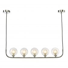 CRADLE 5 Light Bar Pendant in Chrome with Opal Inner Clear Glass Globe Shades