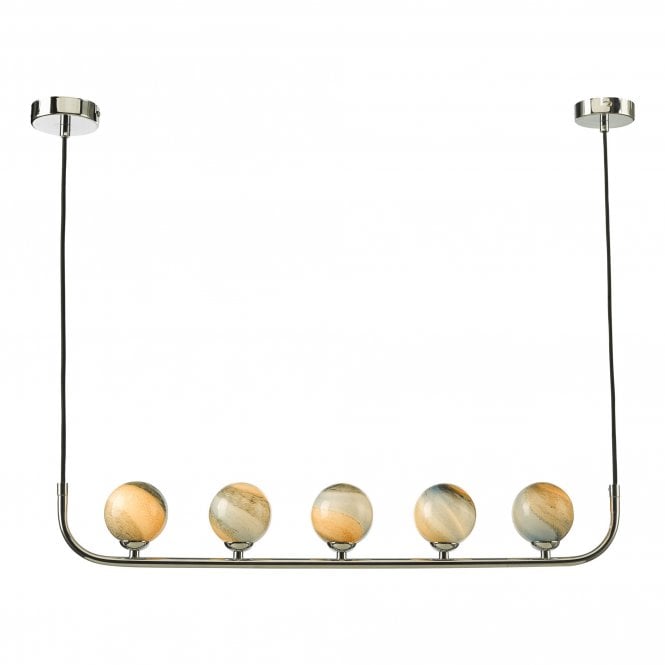 CRADLE 5 Light Bar Pendant in Chrome with Planet Art Glass Globe Shades