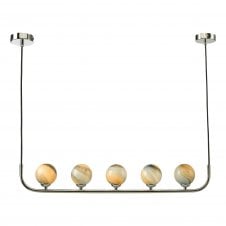 CRADLE 5 Light Bar Pendant in Chrome with Planet Art Glass Globe Shades