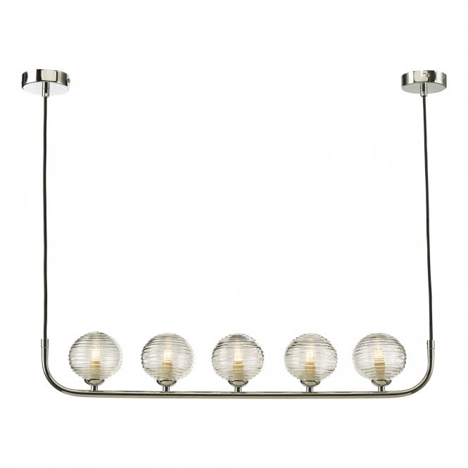 CRADLE 5 Light Bar Pendant in Chrome with Ribbed Glass Globe Shades