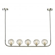 CRADLE 5 Light Bar Pendant in Chrome with Ribbed Glass Globe Shades