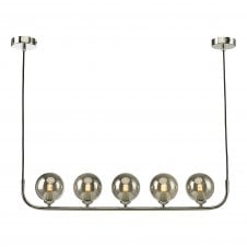 CRADLE 5 Light Bar Pendant in Chrome with Smoked Glass Globe Shades